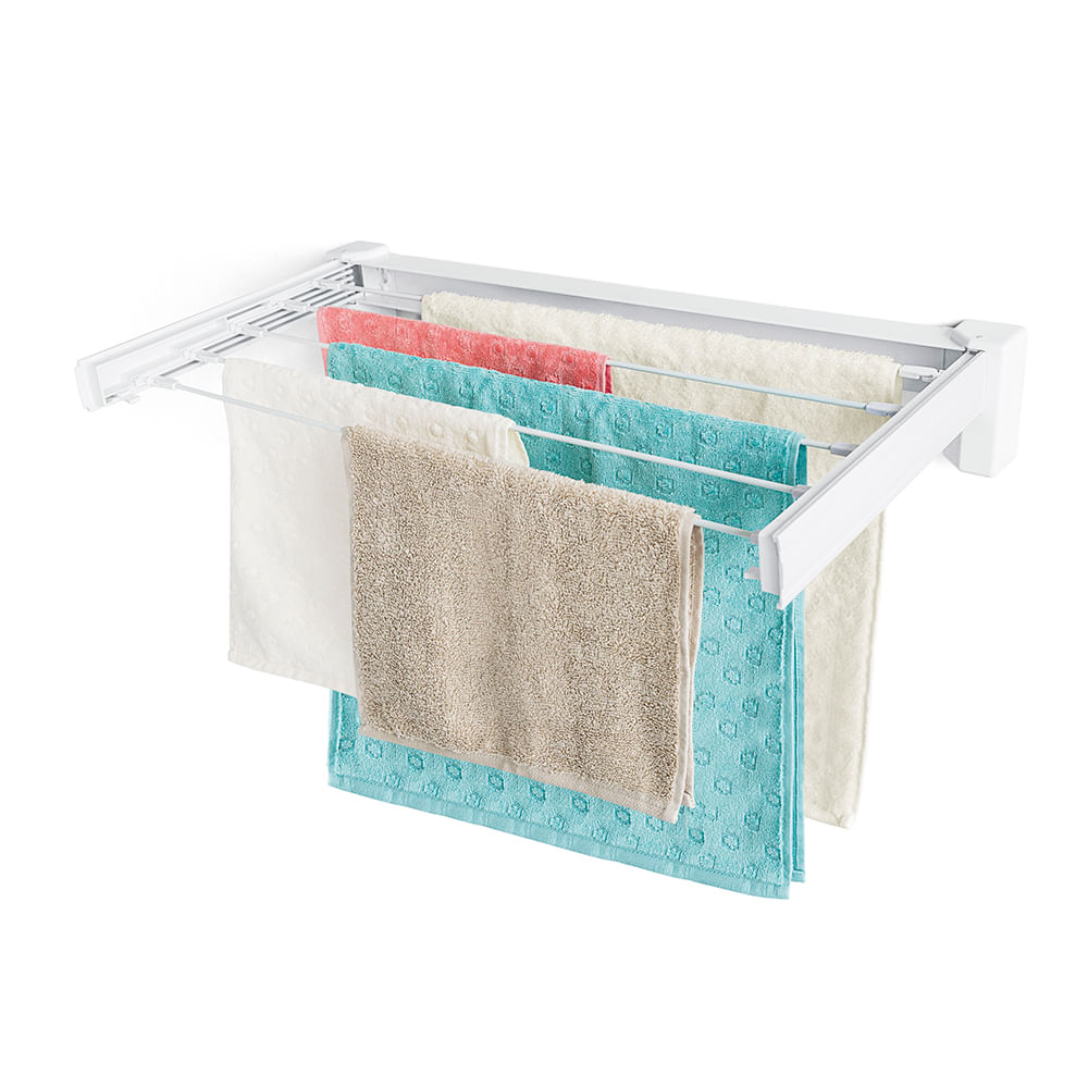 Encontraproduto.com.br - Varal de Roupas Retrátil 70cm Ordene Inox de Parede Estendedor Log Branco