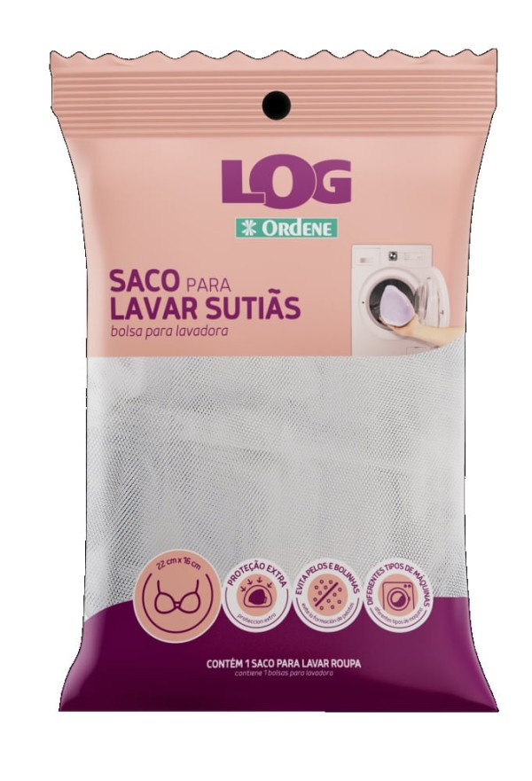 Saco para Lavar Roupa Delicada Sutiã Branco/Rosa Log Ordene