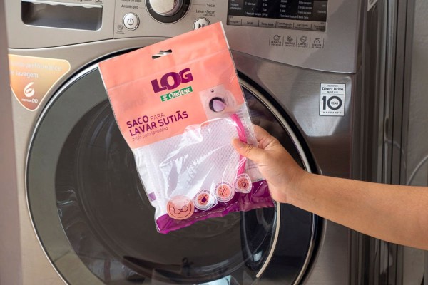 Encontraproduto.com.br - Saco para Lavar Roupa Delicada Sutiã Branco/Rosa Log Ordene