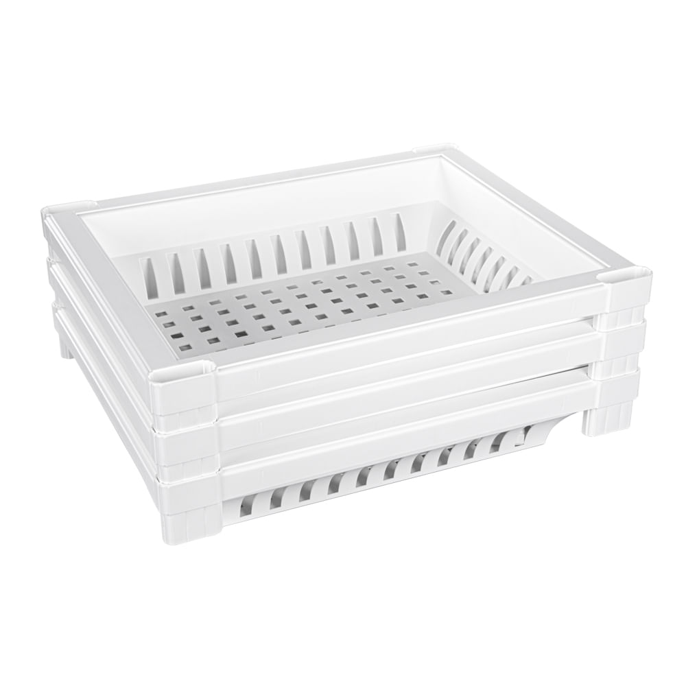 Encontraproduto.com.br - Fruteira Plástica com 3 Bandejas e Rodas Branca Log Ordene