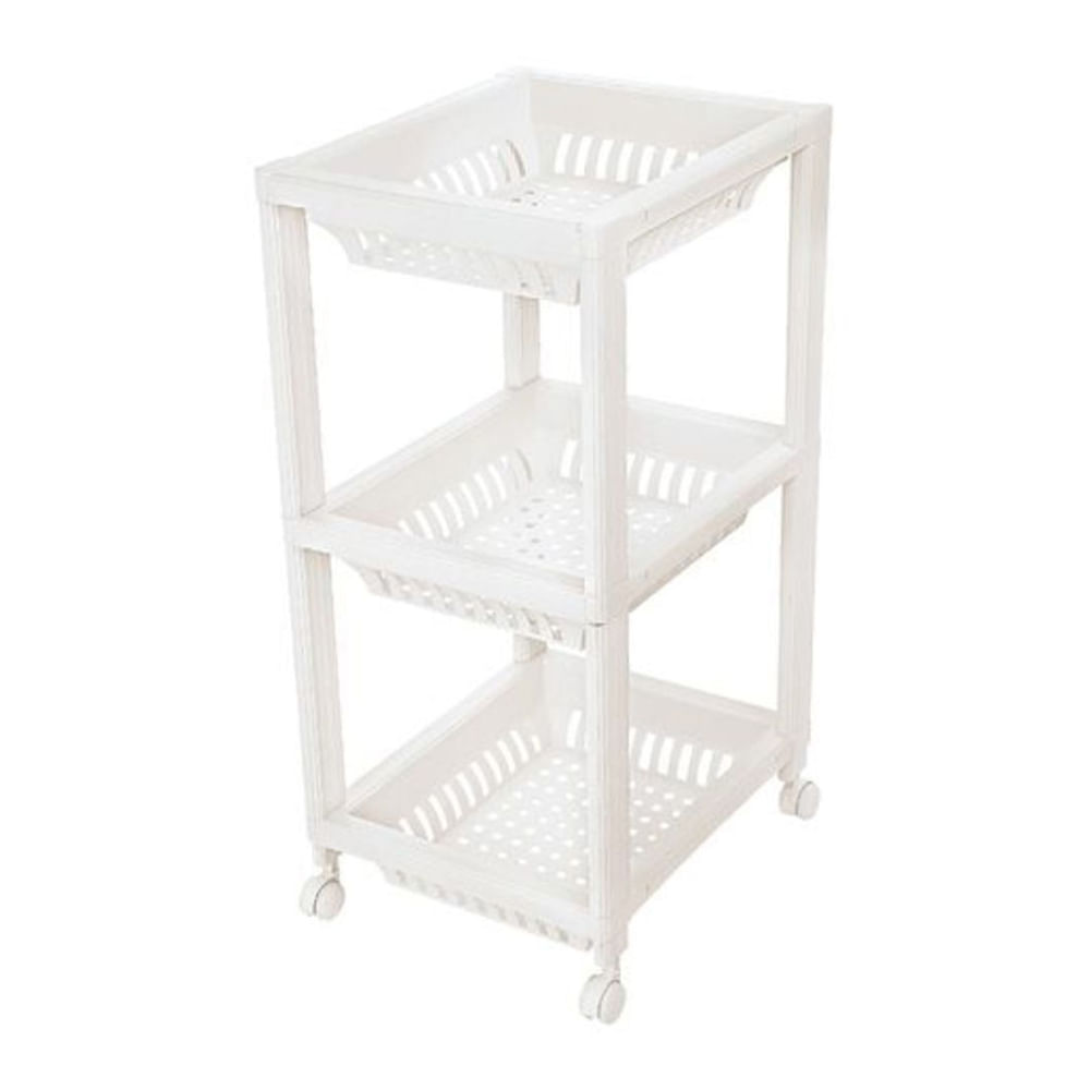 Encontraproduto.com.br - Fruteira Plástica com 3 Bandejas e Rodas Branca Log Ordene
