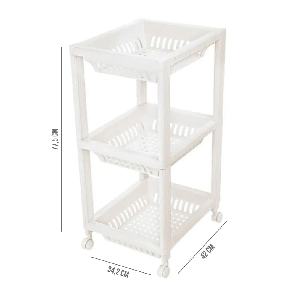 Encontraproduto.com.br - Fruteira Plástica com 3 Bandejas e Rodas Branca Log Ordene