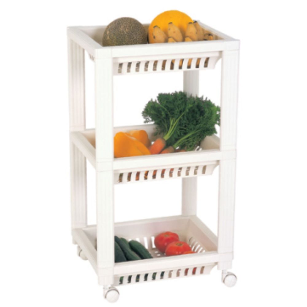 Encontraproduto.com.br - Fruteira Plástica com 3 Bandejas e Rodas Branca Log Ordene