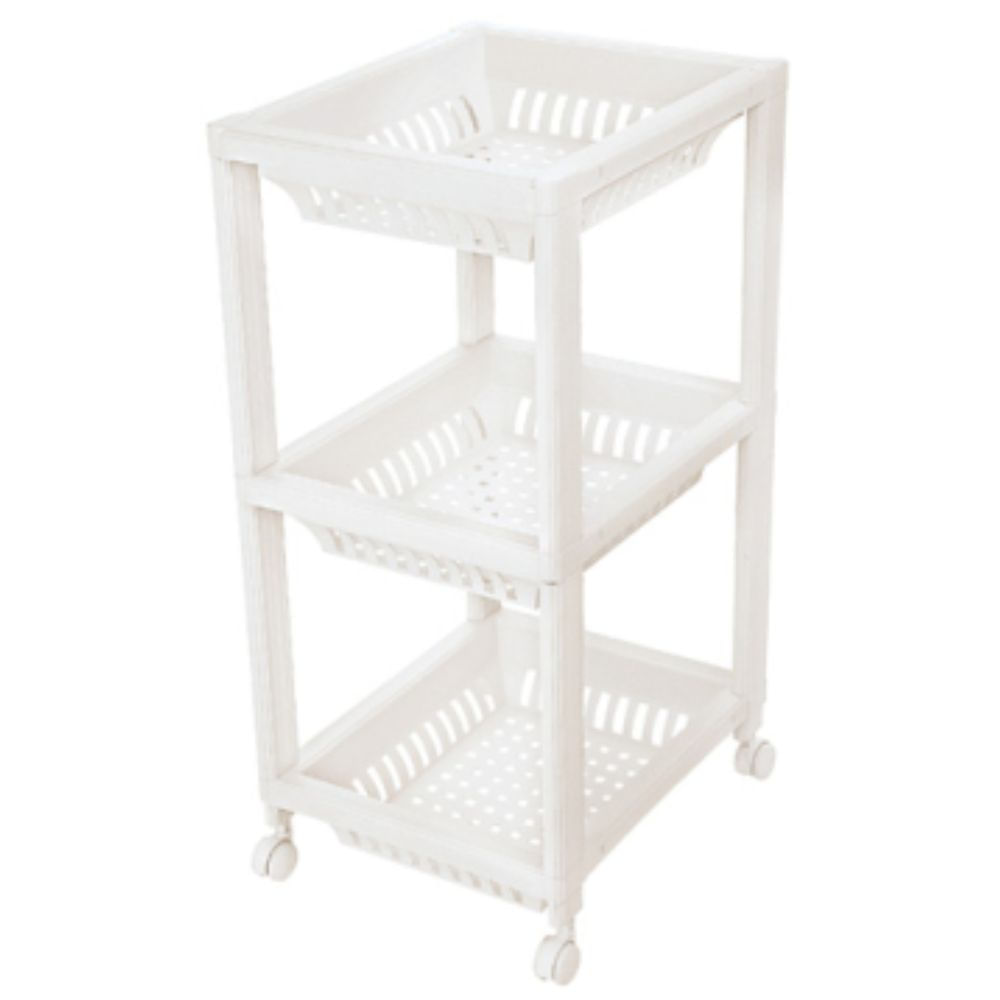 Encontraproduto.com.br - Fruteira Plástica com 3 Bandejas e Rodas Branca Log Ordene