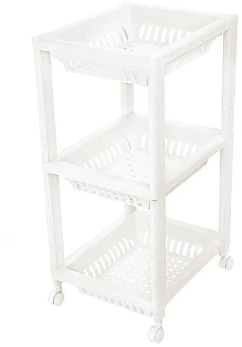 Encontraproduto.com.br - Fruteira Plástica com 3 Bandejas e Rodas Branca Log Ordene