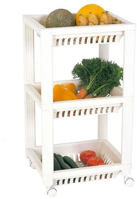 Encontraproduto.com.br - Fruteira Plástica com 3 Bandejas e Rodas Branca Log Ordene