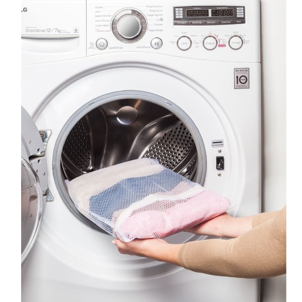 Encontraproduto.com.br - Saco para Lavar Roupa Delicada Pequeno Branco/Rosa Log Ordene