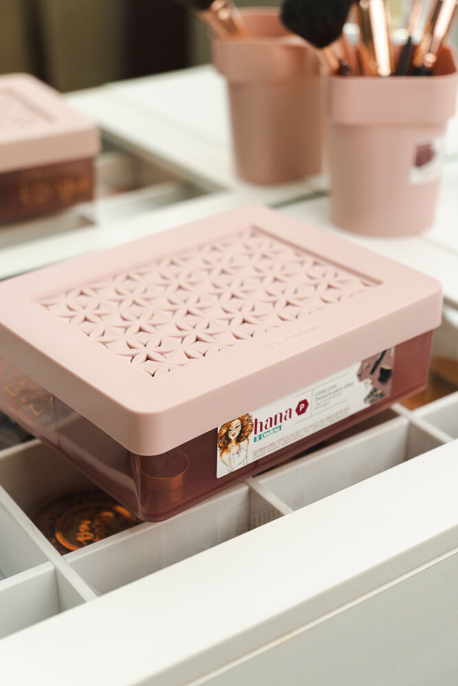 Encontraproduto.com.br - Organizador Pequeno com Divisória para Joias  e Tampa Hana Rosa - Ordene