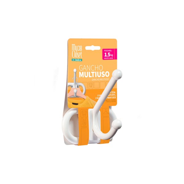 Gancho Plástico Multiuso para até 1,5kg Branco My Closet Ordene