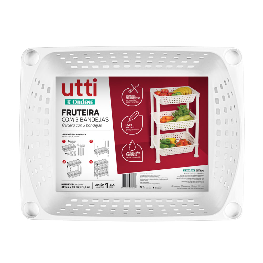 Encontraproduto.com.br - Fruteira Plástica com 3 Bandejas Branca Log Ordene