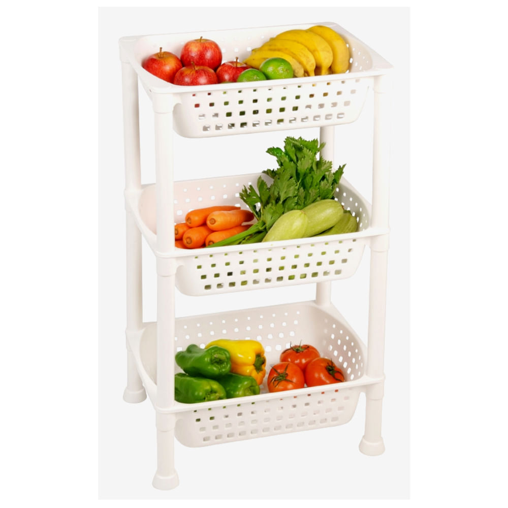 Encontraproduto.com.br - Fruteira Plástica com 3 Bandejas Branca Log Ordene