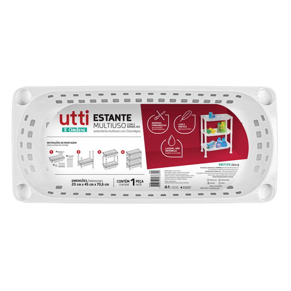 Encontraproduto.com.br - Estante Plástica Multiuso com 3 Prateleiras Branca Utti Ordene
