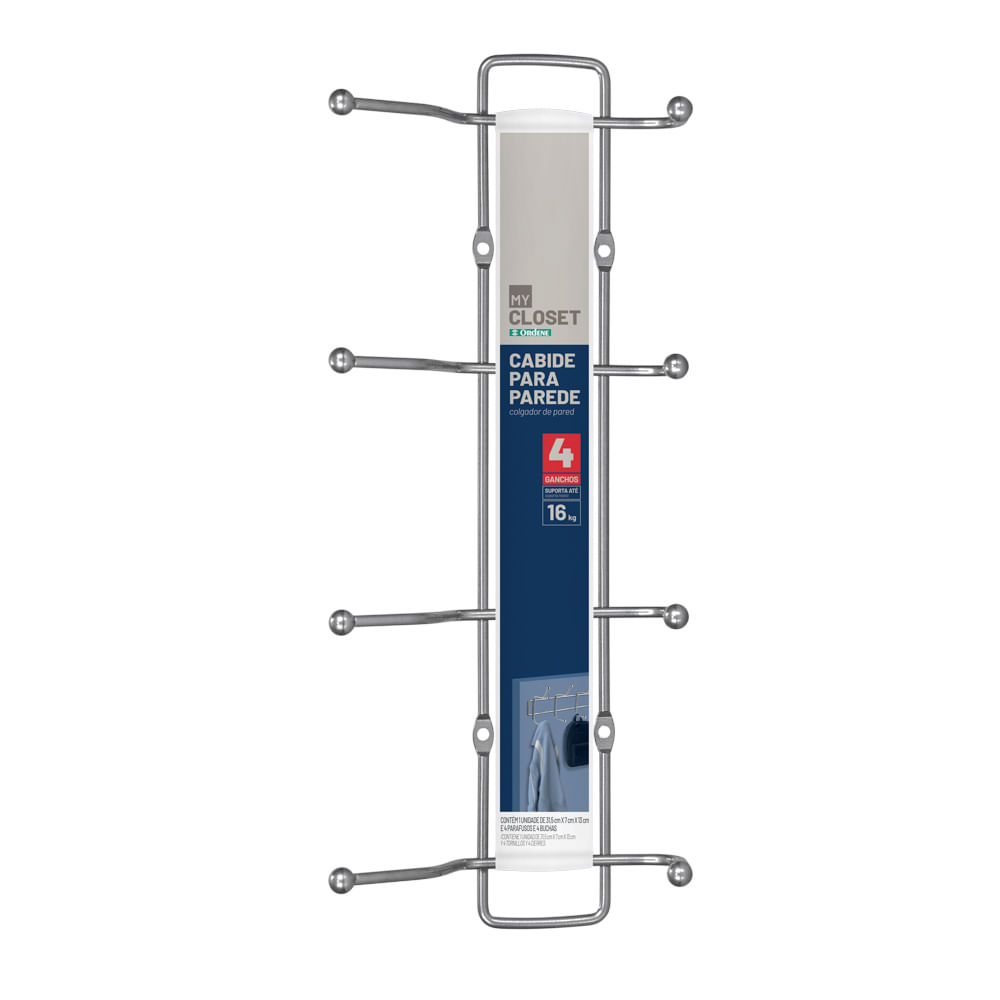 Encontraproduto.com.br - Cabide Ordene com 4 Ganchos Metal Parede Or59210