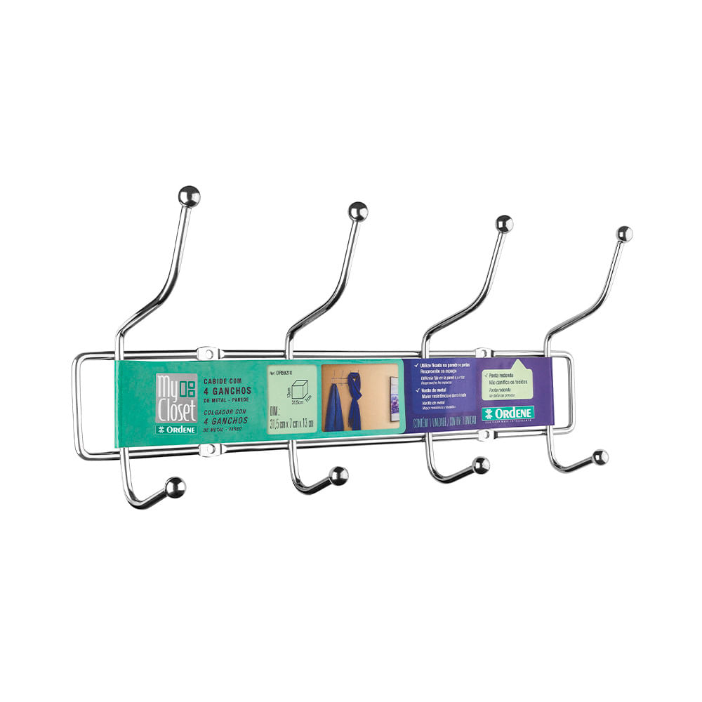 Encontraproduto.com.br - Cabide Ordene com 4 Ganchos Metal Parede Or59210