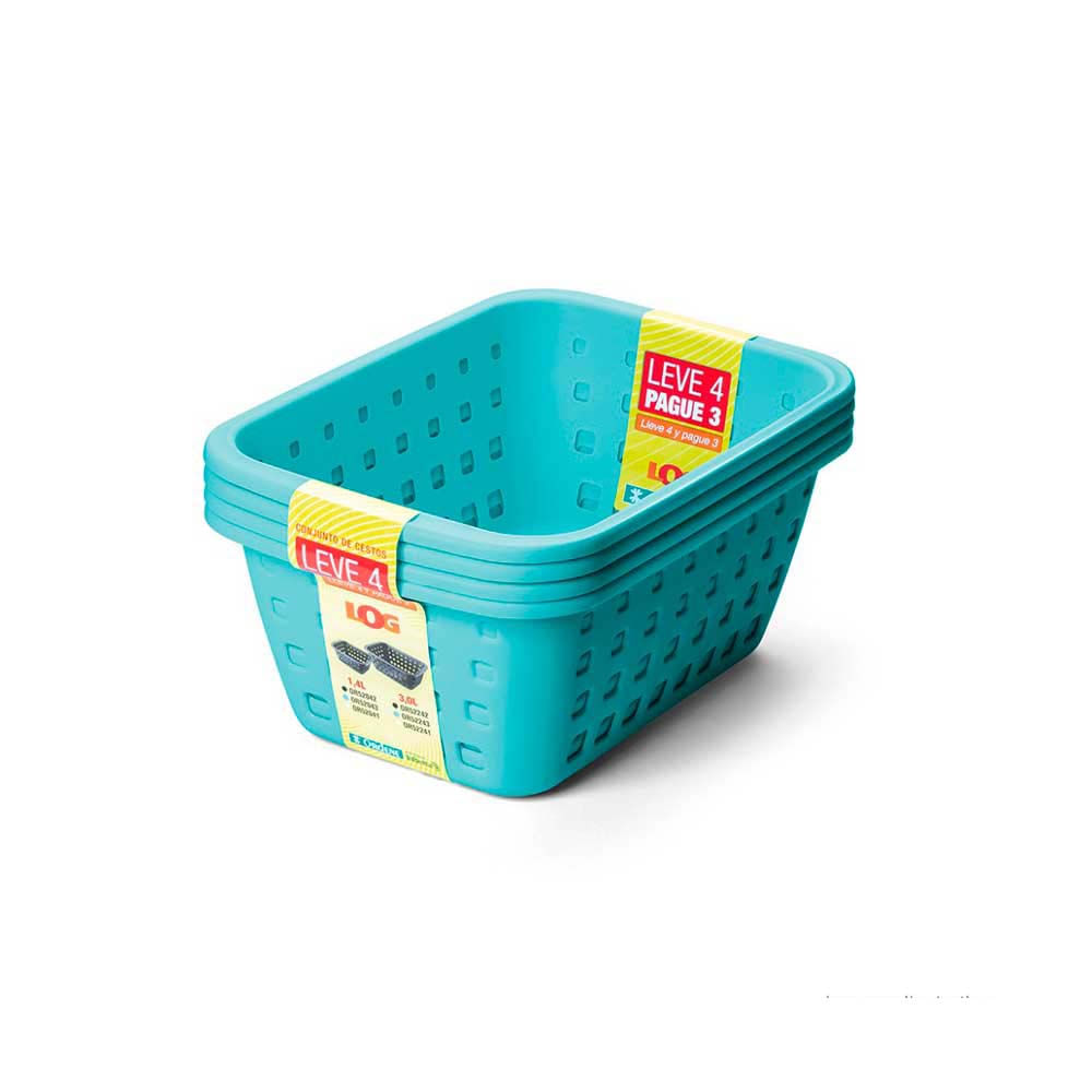 Encontraproduto.com.br - Conjunto de cestos organizadores médios com 4 unidades 3 litros verde Ordene