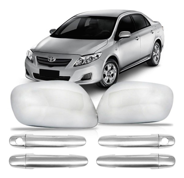 Encontraproduto.com.br - Kit Aplique Cromado Maçaneta Retrovisor Sem Pisca Toyota Corolla 2008 à 2014