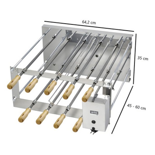 Churrasqueira Giratória Rotativa 09 Espetos Dupla Bivolt Carvão Aço Inox Crid09-arke