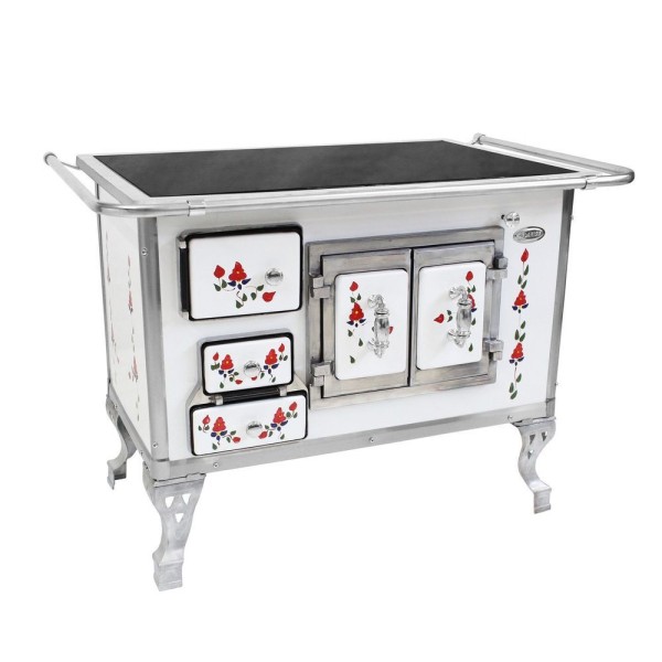 Encontraproduto.com.br - Fogão A Lenha Clarice Simples N2 Porta Dupla Direito Flor Artesanal Chapa Vitrocerâmica Branco