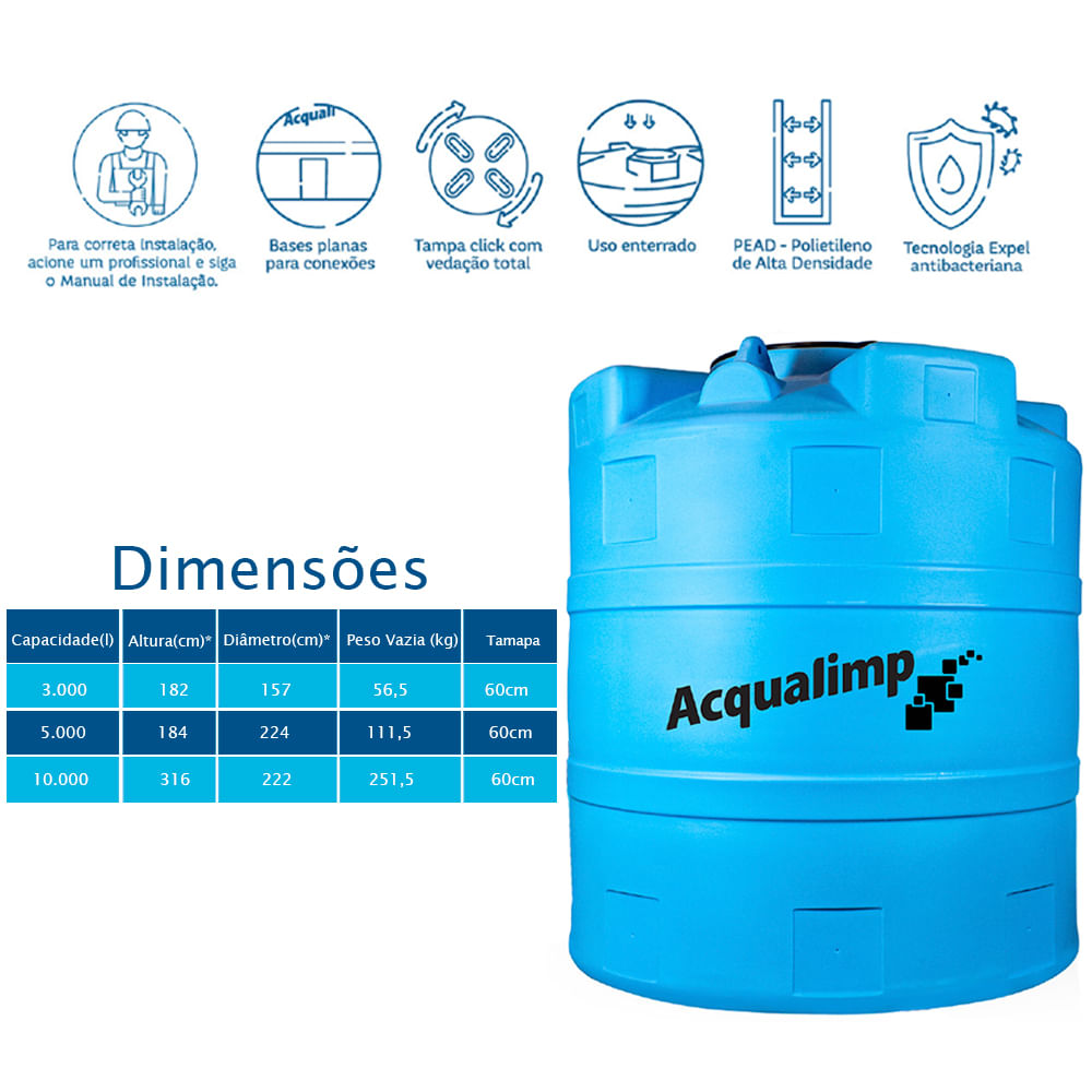 Encontraproduto.com.br - Cisterna sem Equipamento de 10.000L Acqualimp