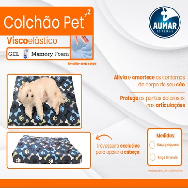 Encontraproduto.com.br - Colchão Pet Viscoelástico Nasa Gel Infusion Raça Pequena 70 X 45 X 5cm Cor Pata - Aumar
