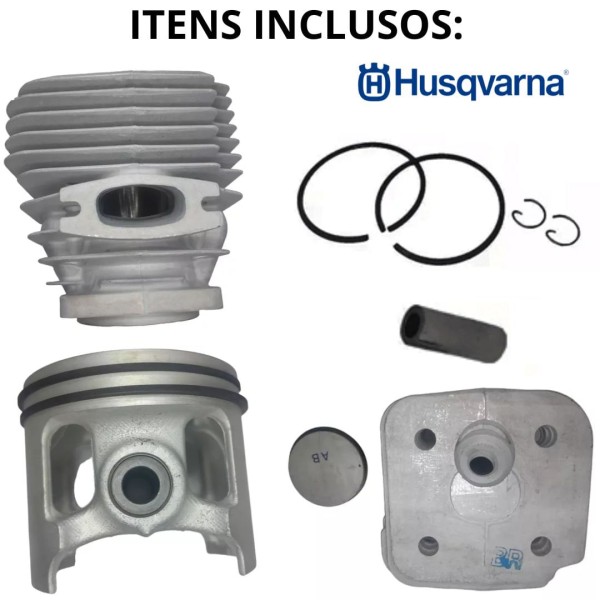 Encontraproduto.com.br - Kit Cilindro Pistão Anéis Completo Motosserra Husqvarna MS 395/ MS 395XP 56MM