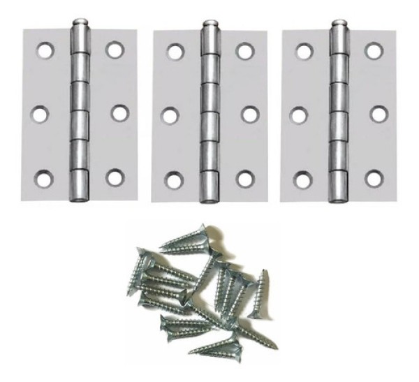Kit 3 Dobradiças De Porta Janela Madeira 2 1/2 Polegadas 