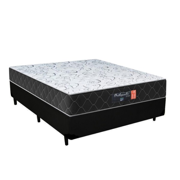 Encontraproduto.com.br - Cama Box Casal + Colchão Semi Ortopédico Extra Firme Espuma D33 Prime Colchões 138x188x72 Preto