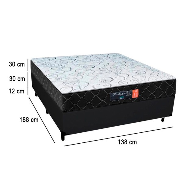 Encontraproduto.com.br - Cama Box Casal + Colchão Semi Ortopédico Extra Firme Espuma D33 Prime Colchões 138x188x72 Preto