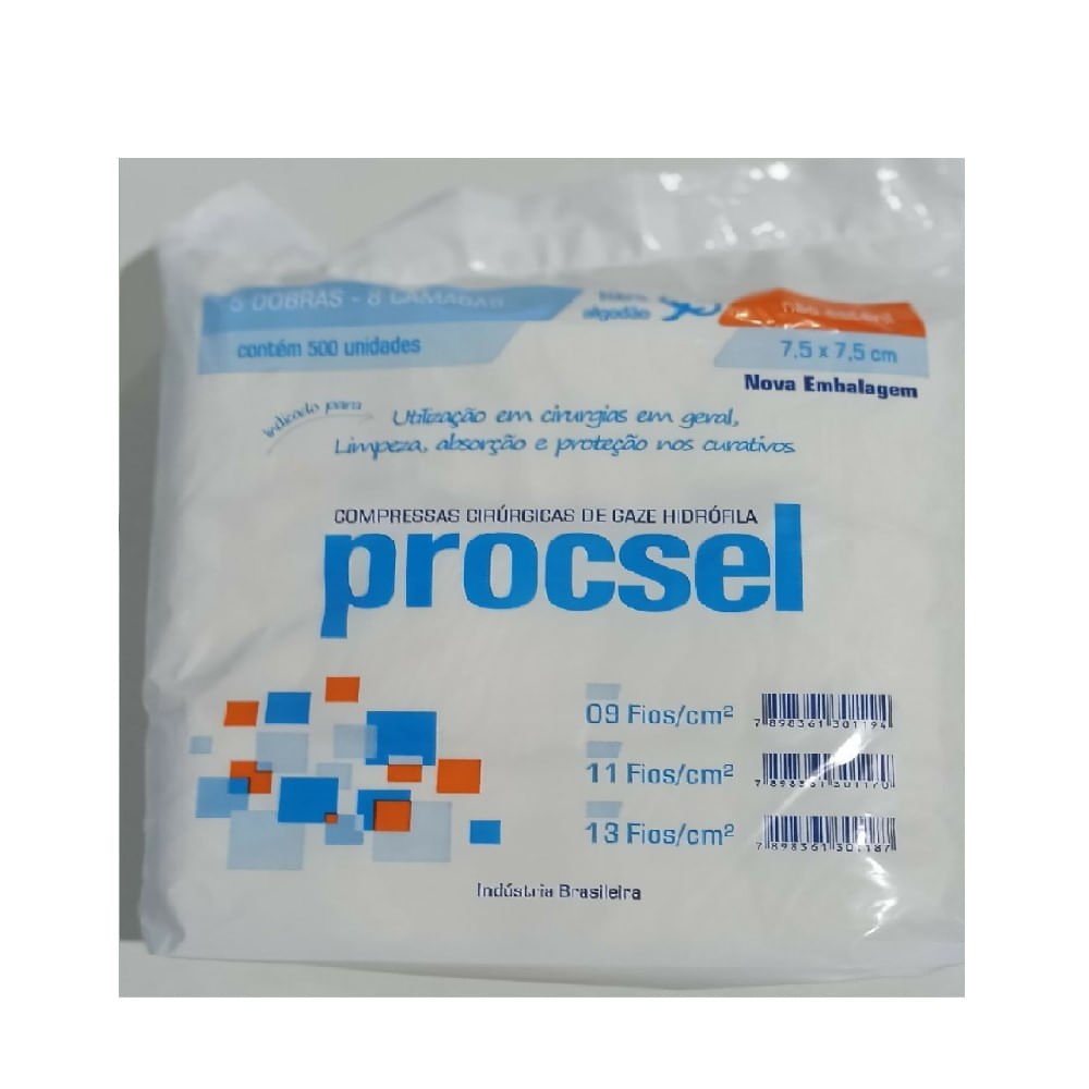 Encontraproduto.com.br - Compressa Cirúrgica De Gaze Hidrófila Procsel - 7.5X7.5Cm - 13 Fios - Não Estéril