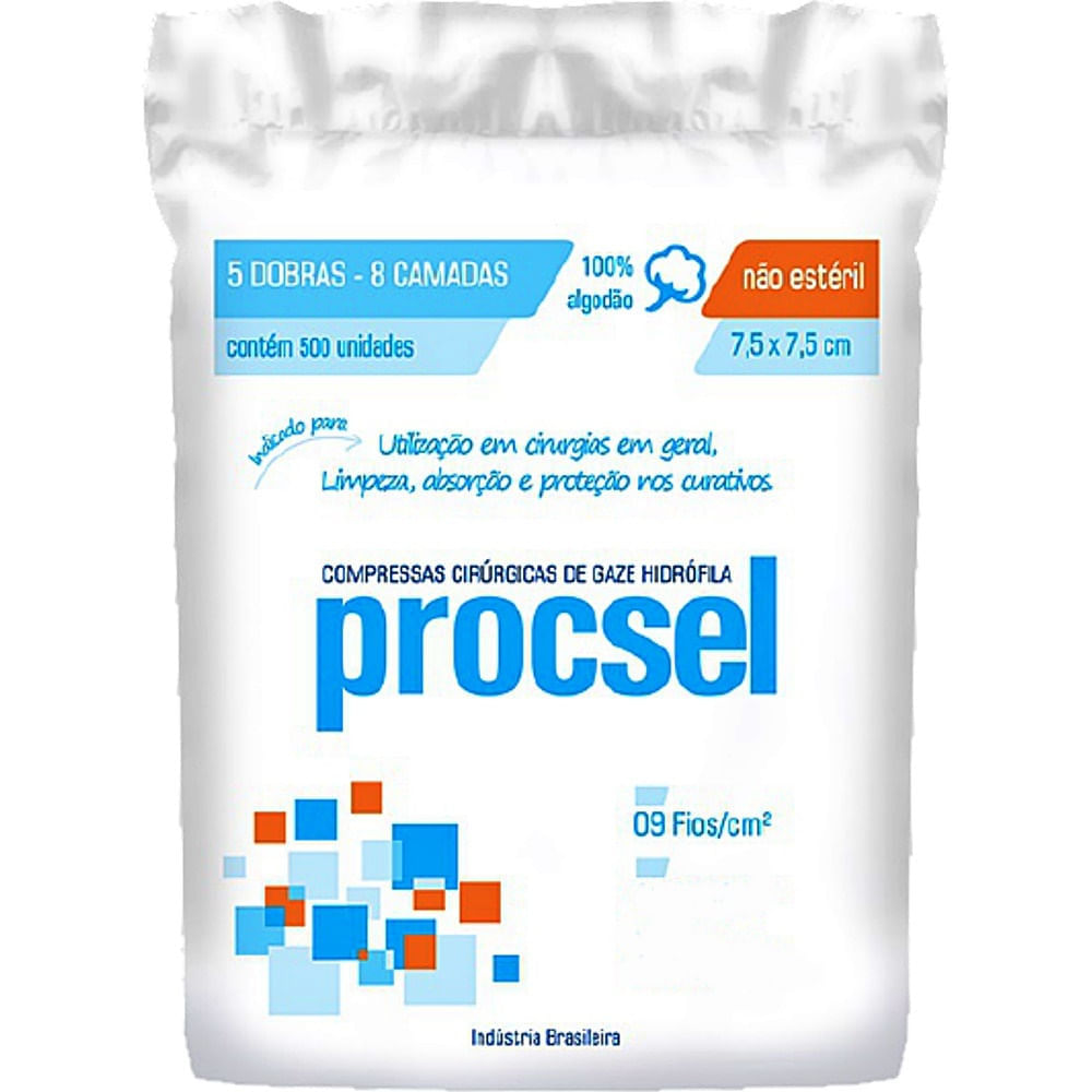 Encontraproduto.com.br - Compressa Cirúrgica De Gaze Hidrófila Procsel - 7.5X7.5Cm - 9 Fios - Não Estéril