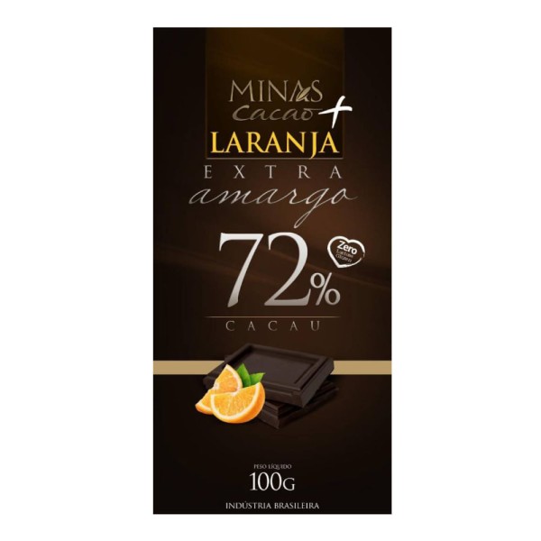 Encontraproduto.com.br - Chocolate Minas Cacao Zero Lactose 72% Cacau Laranja 100g