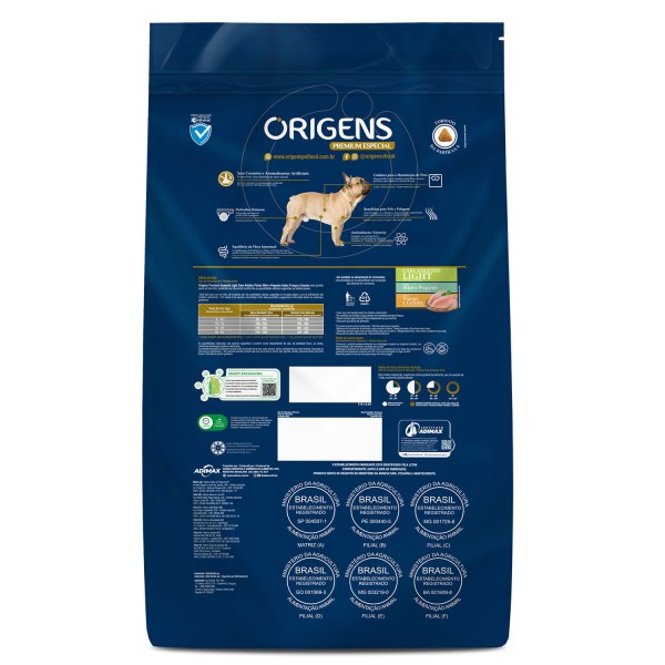 Encontraproduto.com.br - Ração Origens Light Cães Adultos Porte Mini e Pequeno Frango e Cereais