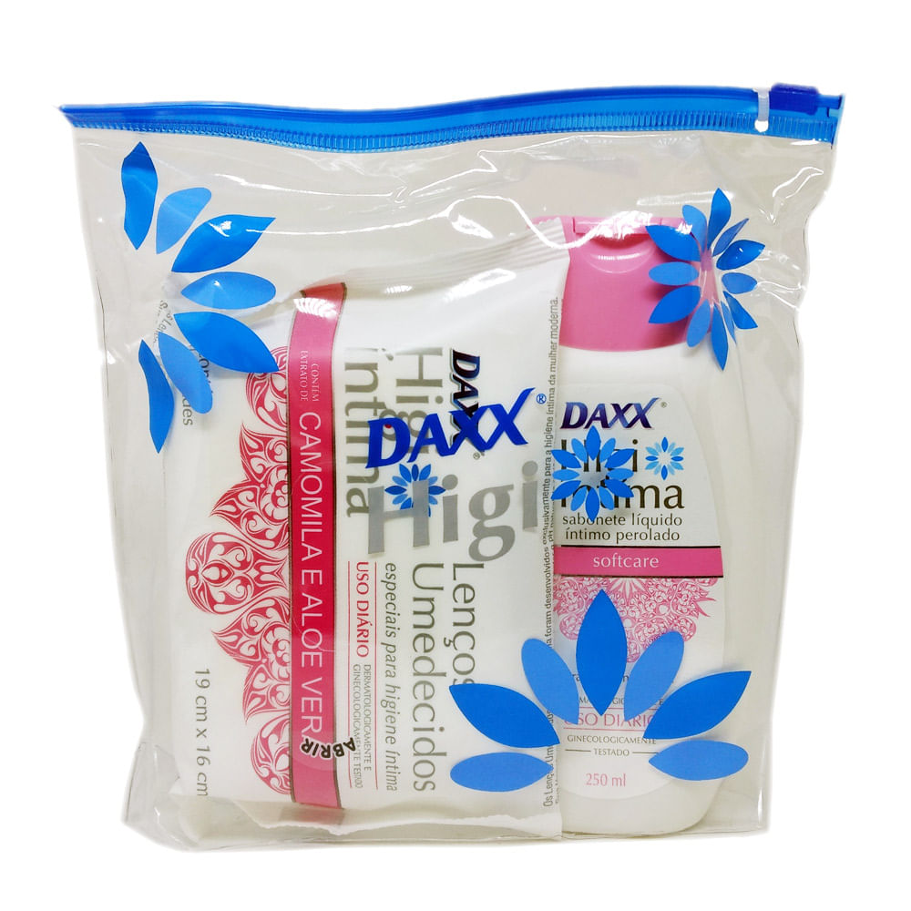 Encontraproduto.com.br - Kit Sabonete Líquido Íntimo 250ml + Lenços Umedecidos Íntimo 16 Unidades Daxx + Grátis Nécessaire