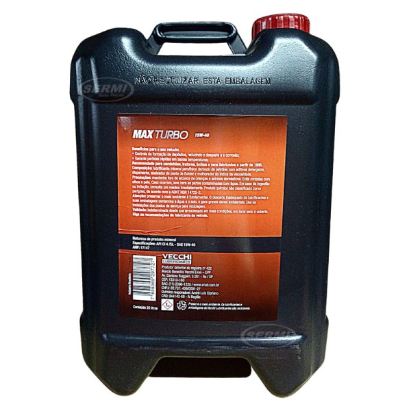 Encontraproduto.com.br - Óleo Motor Diesel 15W40 VR Lub MAX Turbo Balde 20Lts