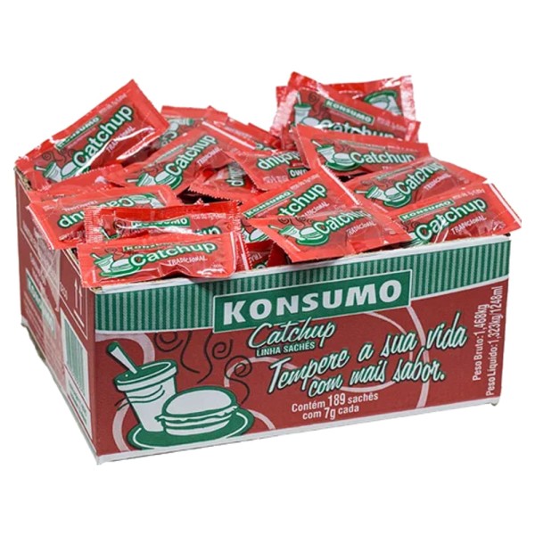 Encontraproduto.com.br - Ketchup Konsumo Tradicional Sachê 7g | Caixa com 189 Unidades