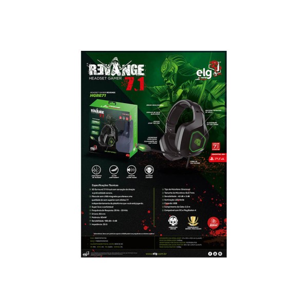 Encontraproduto.com.br - Headset Gamer Revenge 3D Surround 7.1 Led HGRE71 - Elg