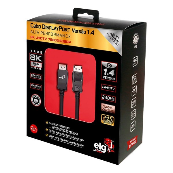 Encontraproduto.com.br - Cabo DisplayPort ELG 1.4 8K 2 Metros