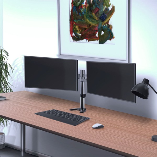 Encontraproduto.com.br - Suporte Tipo Torre Multiarticulado de Mesa P/ 2 Monitores de 15