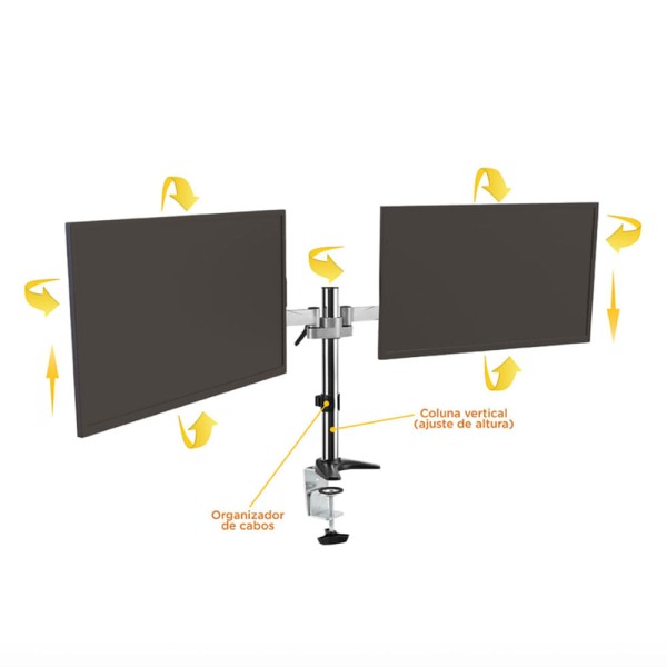 Encontraproduto.com.br - Suporte Tipo Torre Multiarticulado de Mesa P/ 2 Monitores de 15