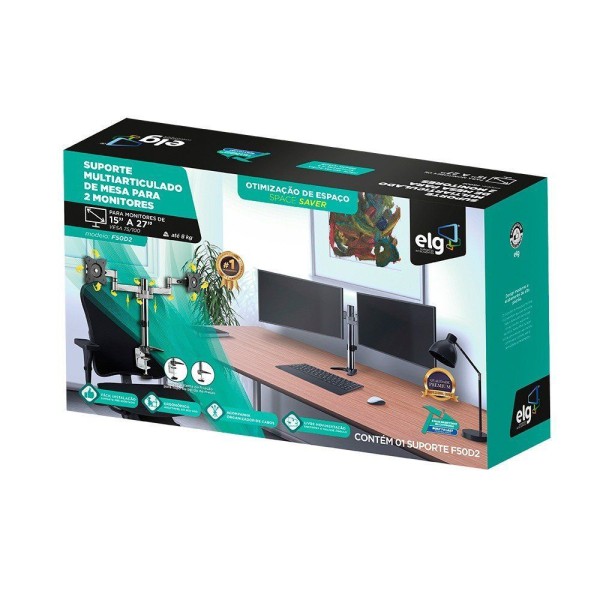 Encontraproduto.com.br - Suporte Tipo Torre Multiarticulado de Mesa P/ 2 Monitores de 15