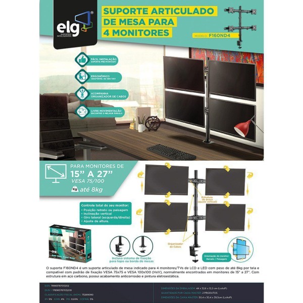 Encontraproduto.com.br - Suporte Articulado de Mesa para 4 Monitores de 15