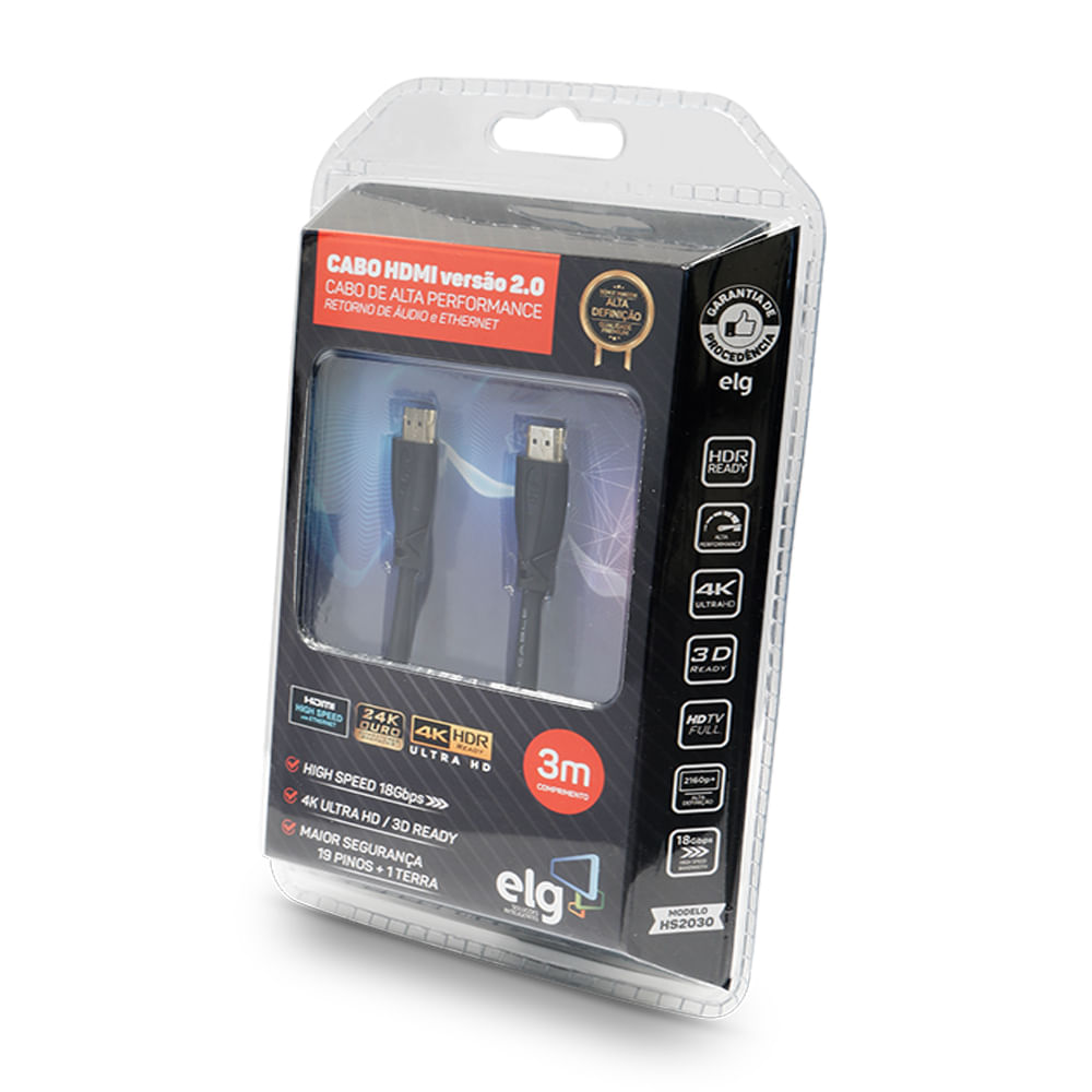 Encontraproduto.com.br - Cabo HDMI 1.4 High Speed com Ethernet 3m ELG HS2030