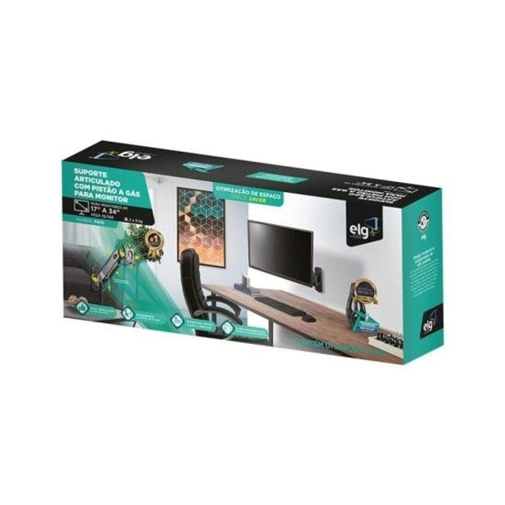 Encontraproduto.com.br - Suporte Multiarticulado de Parede ELG para Monitores 17 a 34 com Pistão a Gás Preto F410