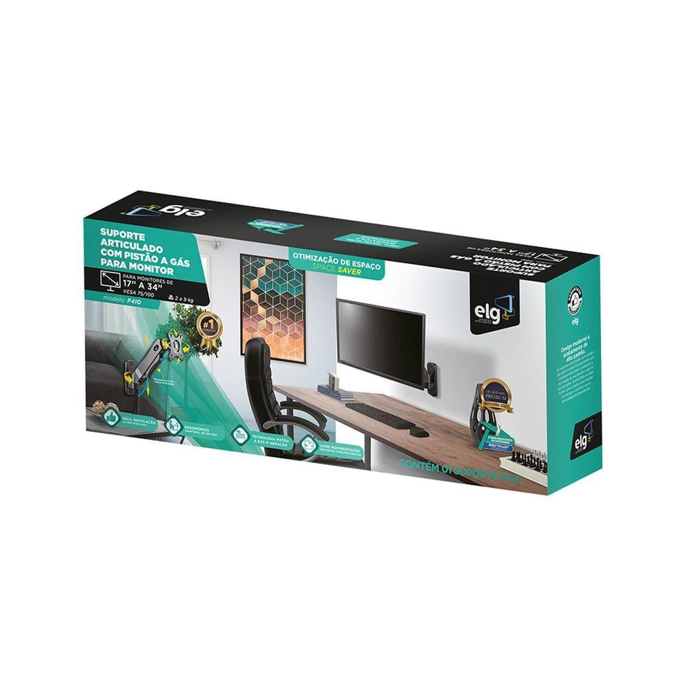 Encontraproduto.com.br - Suporte Multiarticulado de Parede ELG para Monitores 17 a 34 com Pistão a Gás Preto F410