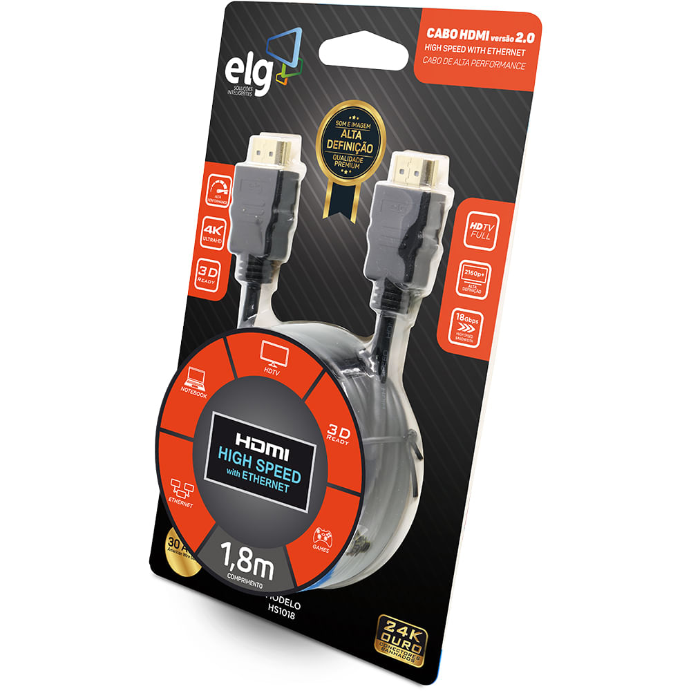 Encontraproduto.com.br - Kit Cabo Elg Hdmi Hs1018 1.80 Metros Preto