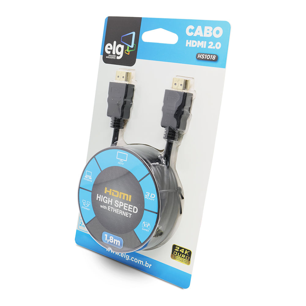 Encontraproduto.com.br - Kit Cabo Elg Hdmi Hs1018 1.80 Metros Preto
