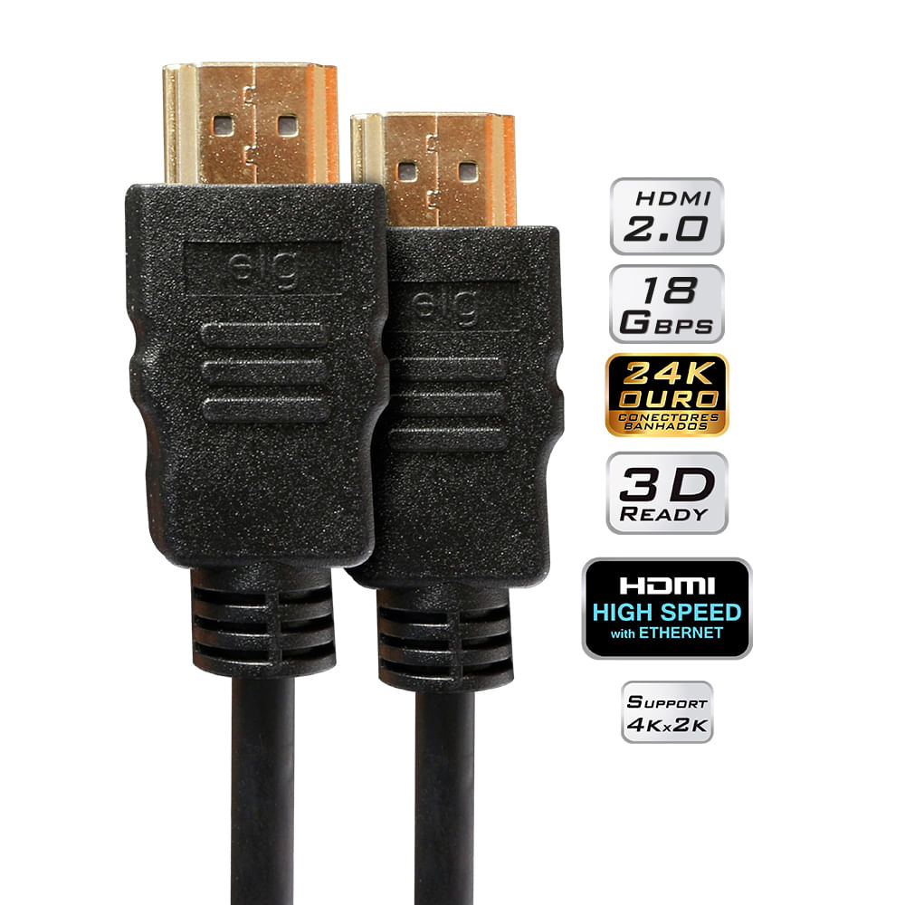 Encontraproduto.com.br - Kit Cabo Elg Hdmi Hs1018 1.80 Metros Preto