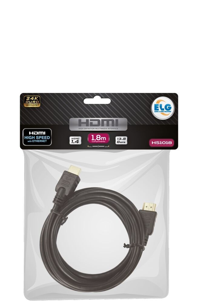 Encontraproduto.com.br - Kit Cabo Elg Hdmi Hs1018 1.80 Metros Preto