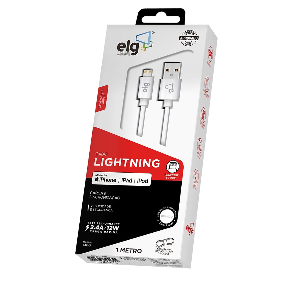 Encontraproduto.com.br - Cabo USB Lightning p/ iPhone ELG C810 1M