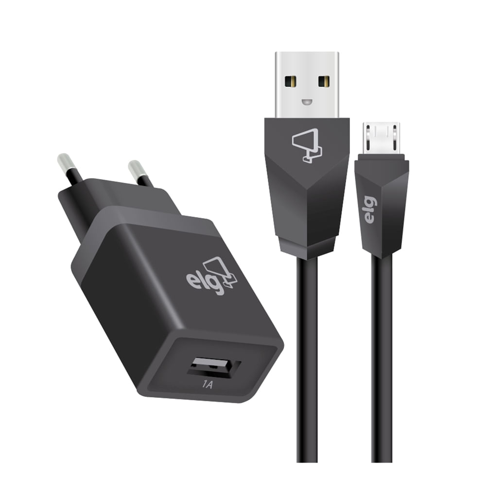 Encontraproduto.com.br - Kit Carregador de Parede com Cabo ELG KT510WC Preto